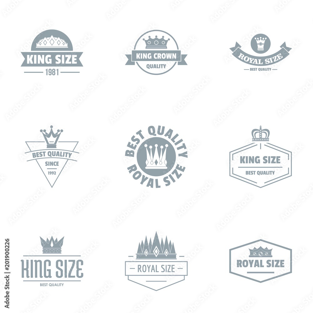 King size logo set. Simple set of 9 king size vector logo for web isolated on white background