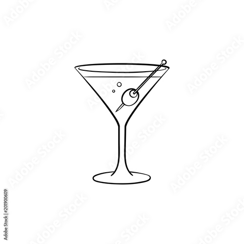 Liquor hand drawn outline doodle icon. Vector sketch illustration of martini liquor with olive for print, web, mobile and infographics isolated on white background.