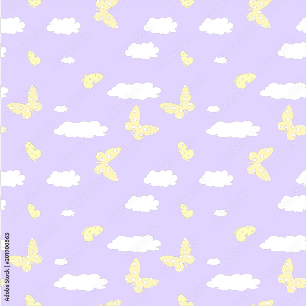 Cute seamless pattern with clouds or butterflies.Can be used for wallpaper,fabric, web page background, surface textures. Cute seamless pattern with clouds or butterflies.Can be used for wallpaper,fabric, web page background, surface textures.