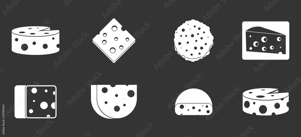 Cheese icon set vector white isolated on grey background Cheese icon set vector white isolated on grey background