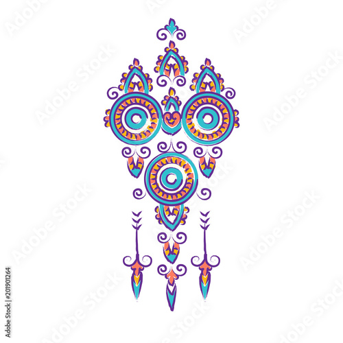 Tribal pattern. Ethnic Mandala ornament. Vector Henna tattoo style.  Bohemian, Boho, Gipsy, Mehnd, Shaman style. Yoga design photo