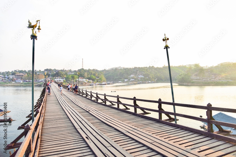 Wooden Mon Bridge, a Historical Site in Sangkhlaburi District, Thailand