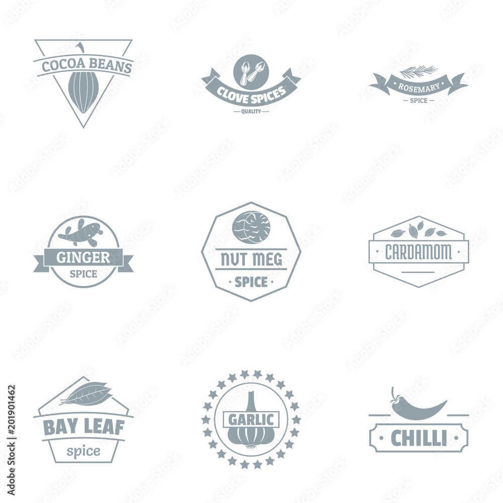 Spice logo set. Simple set of 9 spice vector logo for web isolated on white background Spice logo set. Simple set of 9 spice vector logo for web isolated on white background
