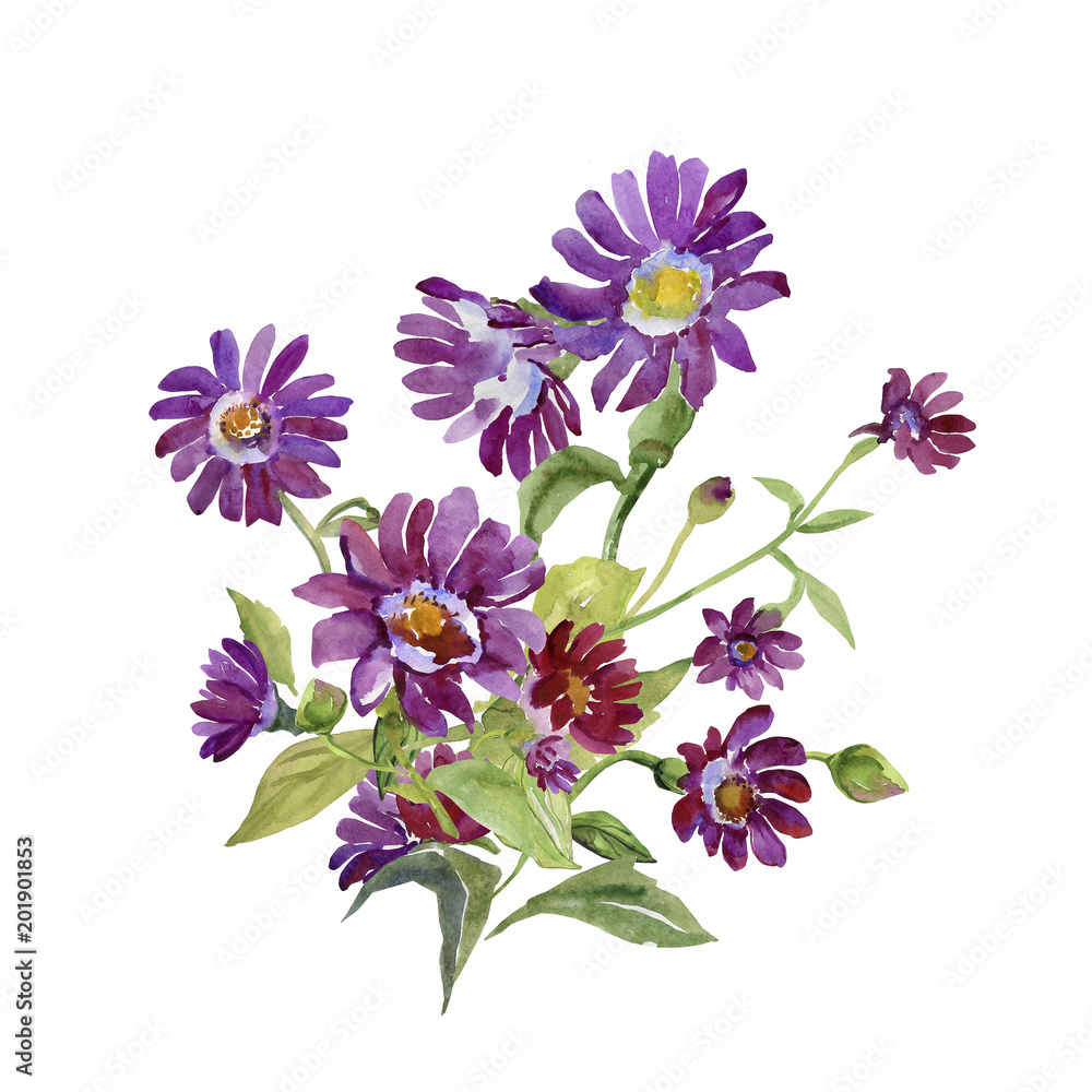Obraz premium Bouquet from red flowers.Watercolor pattern.