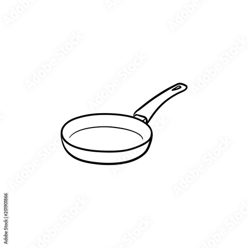 Frying pan hand drawn outline doodle icon. Pan for frying food on heat vector sketch illustration for print, web, mobile and infographics isolated on white background.