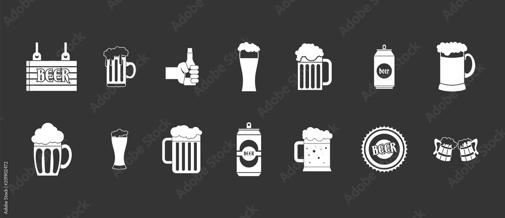 Beer icon set vector white isolated on grey background Stock Vector ...