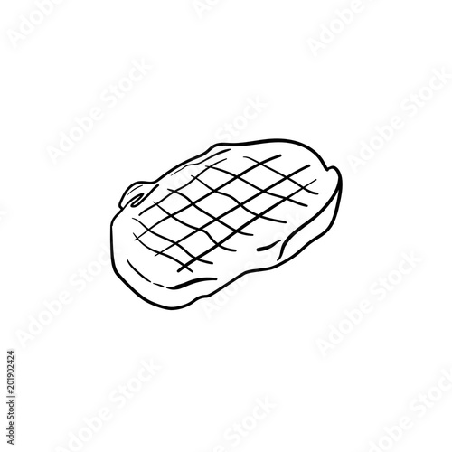 Beef steak with smoke hand drawn outline doodle icon. Vector sketch illustration of beef steak for print, web, mobile and infographics isolated on white background.