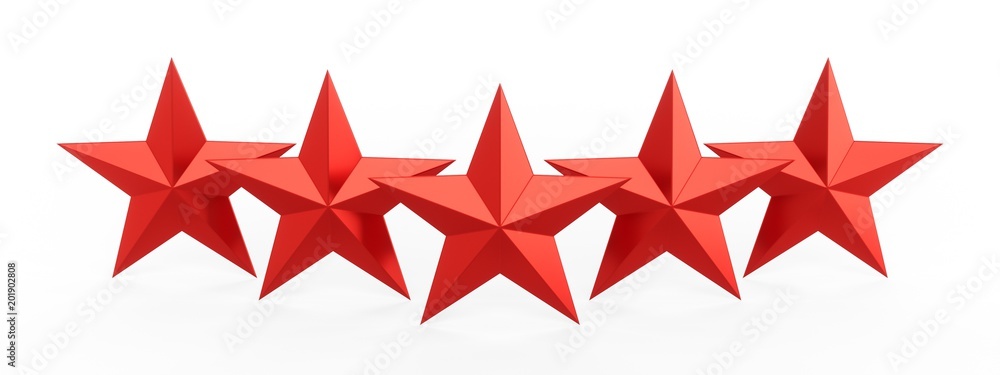 3D Rendering Five red Star isolated on white 3D Rendering Five red Star isolated on white