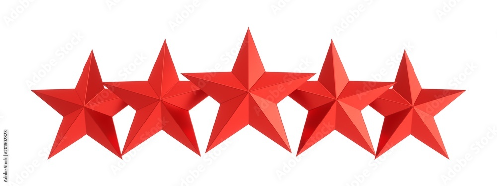 3D Rendering Five red Star isolated on white 3D Rendering Five red Star isolated on white