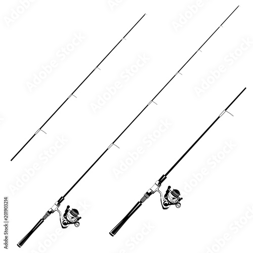 Fishing rod with spinning reel vector black template