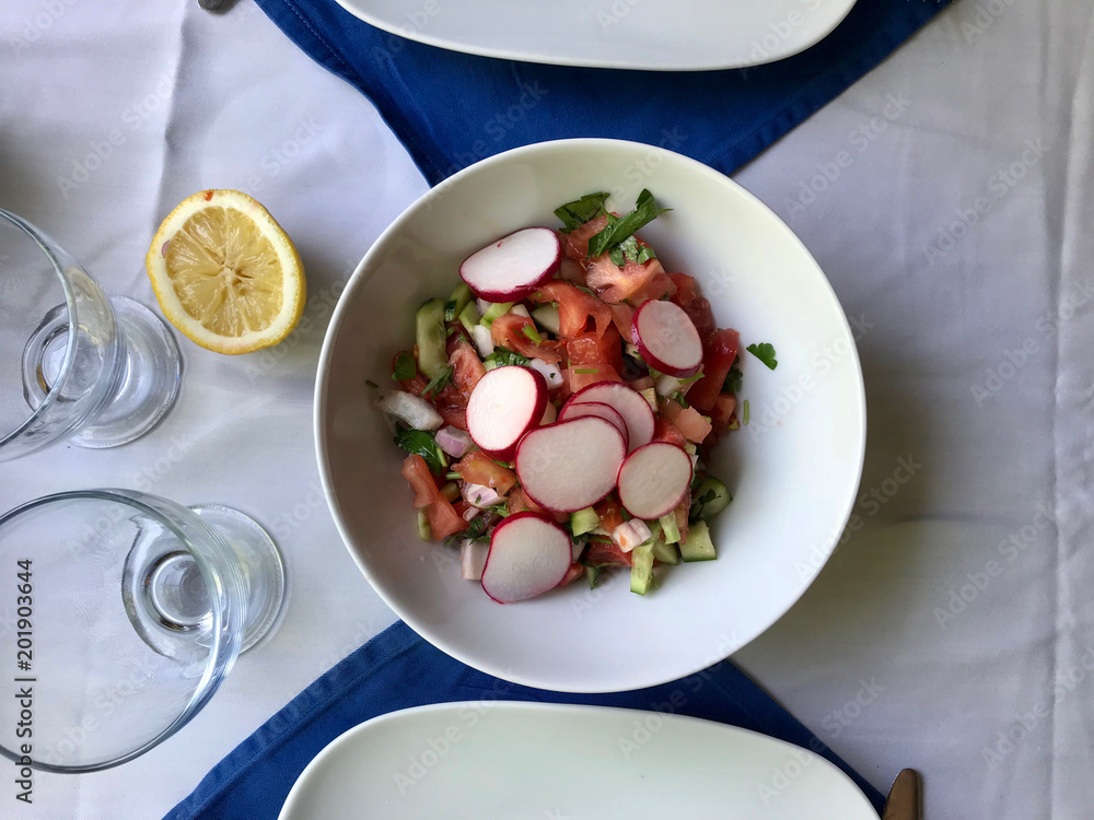 Fresh Radish Salad served at Restaurant. Fresh Radish Salad served at Restaurant.