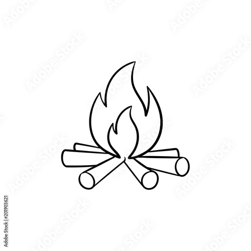 Campfire hand drawn outline doodle icon. Fireplace vector sketch illustration for print, web, mobile and infographics isolated on white background.