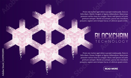 Blockchain technology vector isometric banner