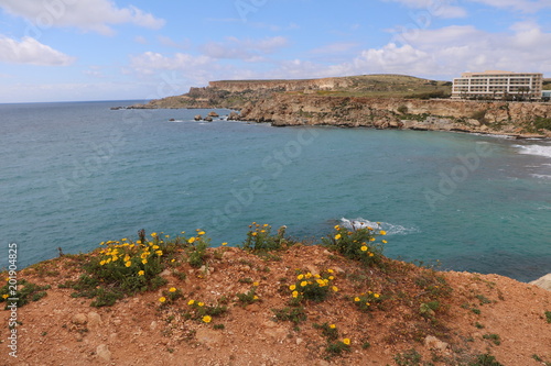 Landscape of Golden Bay at the Mediterranean sea in Malta photo