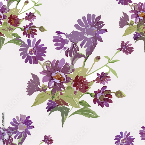 Bouquet from red flowers.Watercolor  seamless   pattern.