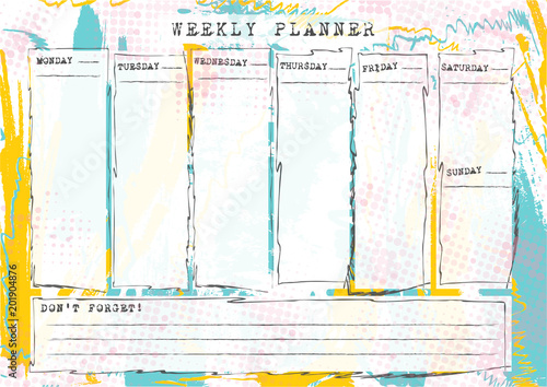 Weekly and Daily Planner concept with grunge texture. Organizer and Schedule. Vector template. Grunge style