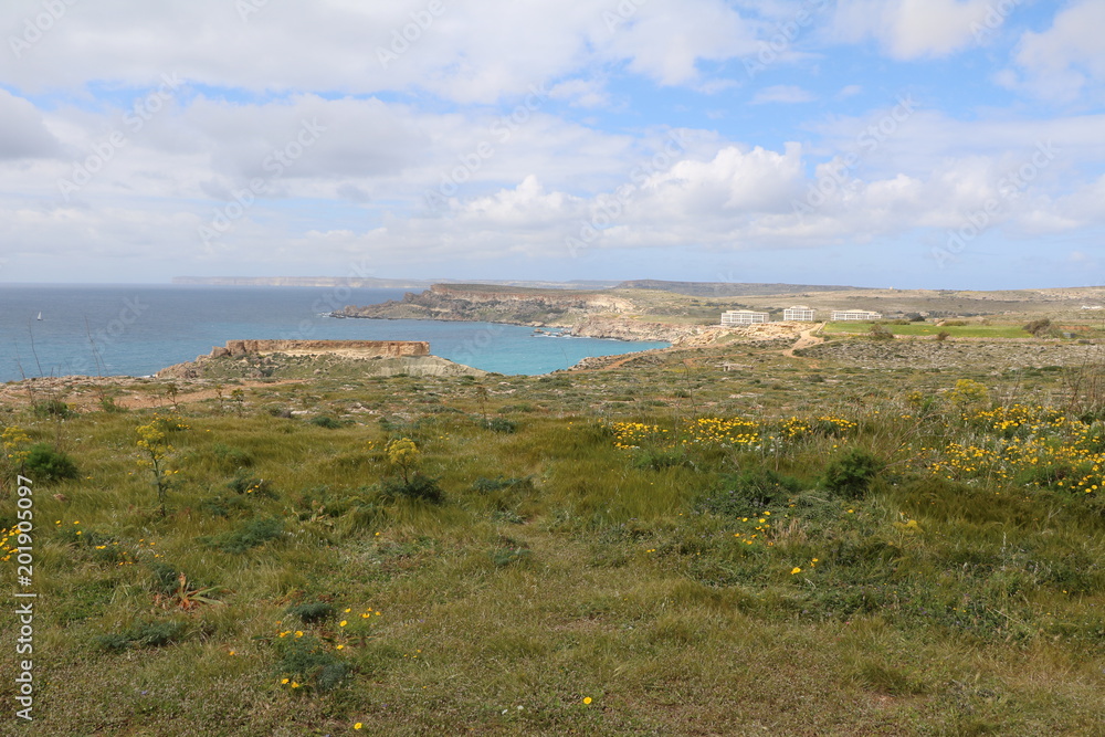 Landscape around the Gnejna Bay at the Mediterranean Sea in Malta 
