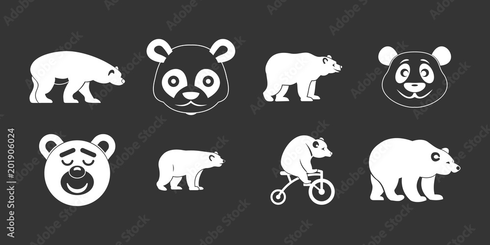Obraz premium Bear icon set vector white isolated on grey background 