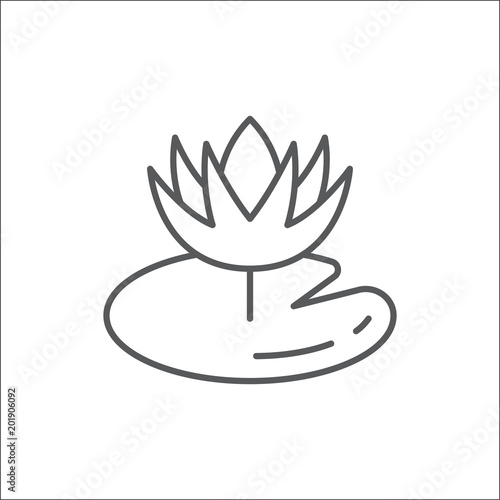 Water lily flower with leaf editable outline icon - pixel perfect symbol of nymphaeaceae bloom in thin line art.
