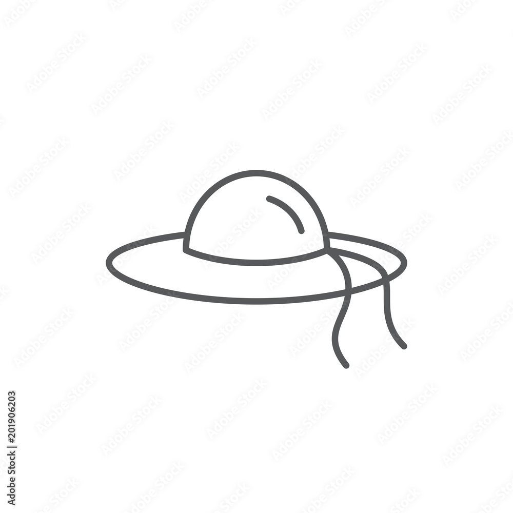 Summer women hat with large brim editable outline icon - pixel perfect symbol of beach vacation accessory. Summer women hat with large brim editable outline icon - pixel perfect symbol of beach vacation accessory.