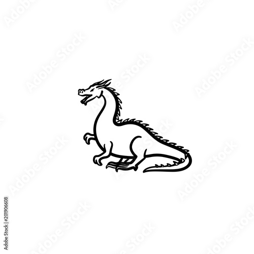 Dragon hand drawn outline doodle icon. Fairytale animal - dragon vector sketch illustration for print  web  mobile and infographics isolated on white background.