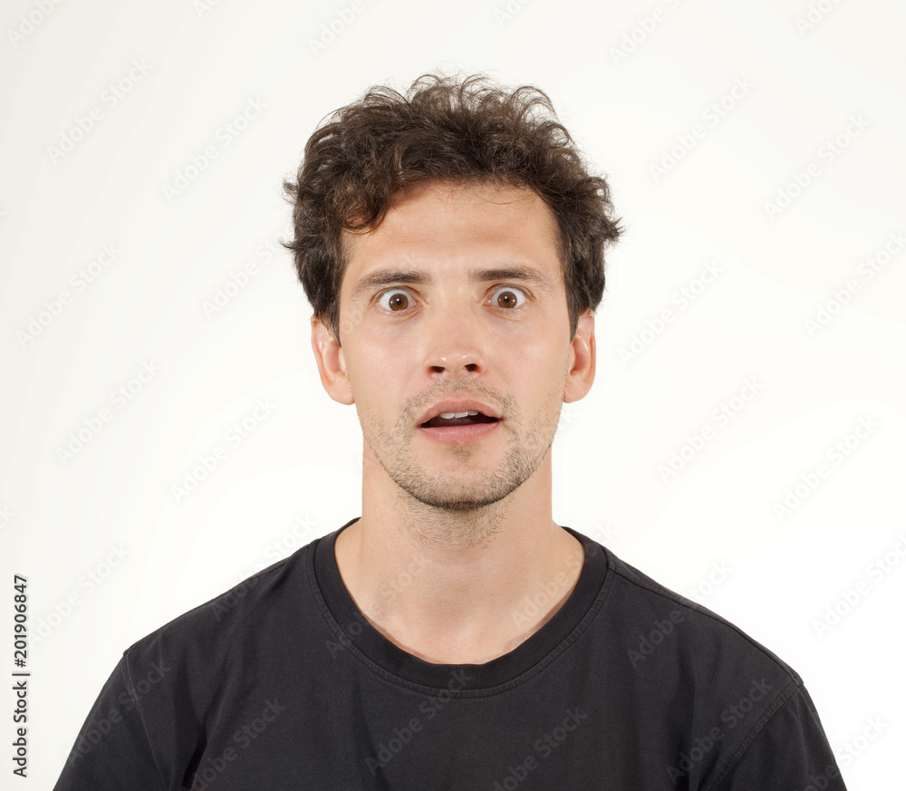 Fototapeta premium Shocking boy with big eyes and opening mouse