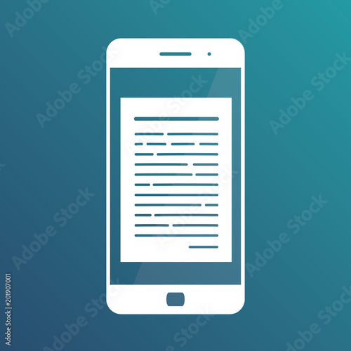 Reading online articles and news on mobile phone. Online books. Vector illustration in flat style isolated on white background. Isolated icon on gradient blue background
