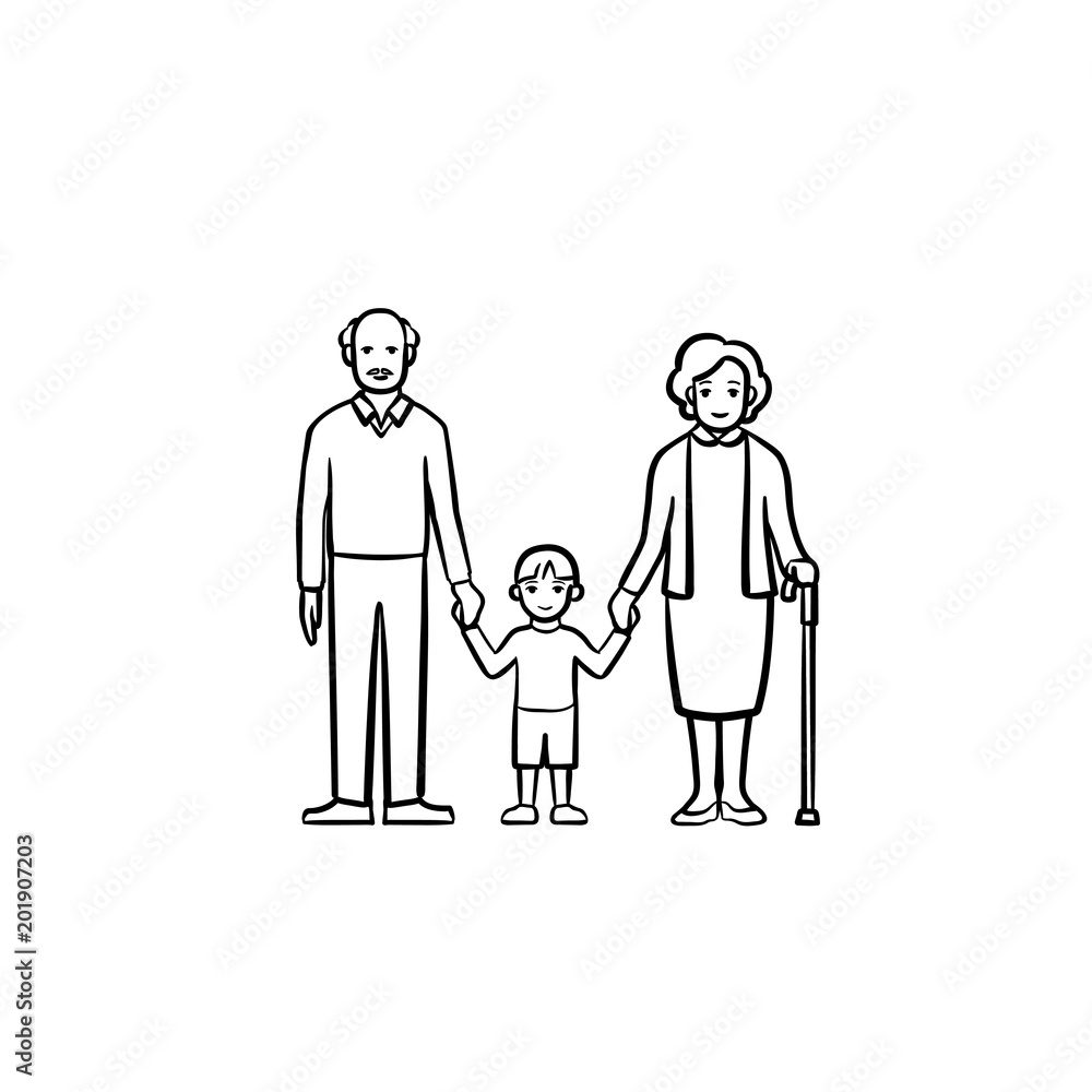 Drawing of a standing grandmother and grandfather on Craiyon