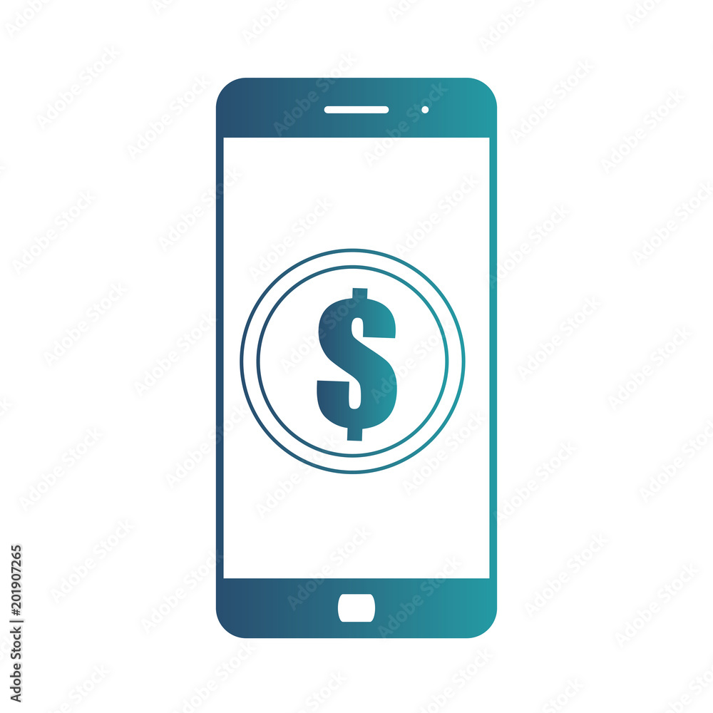 Smartphone banking dollar icon. Mobile payment with smartphone. Isolated gradient blue icon on white background Smartphone banking dollar icon. Mobile payment with smartphone. Isolated gradient blue icon on white background