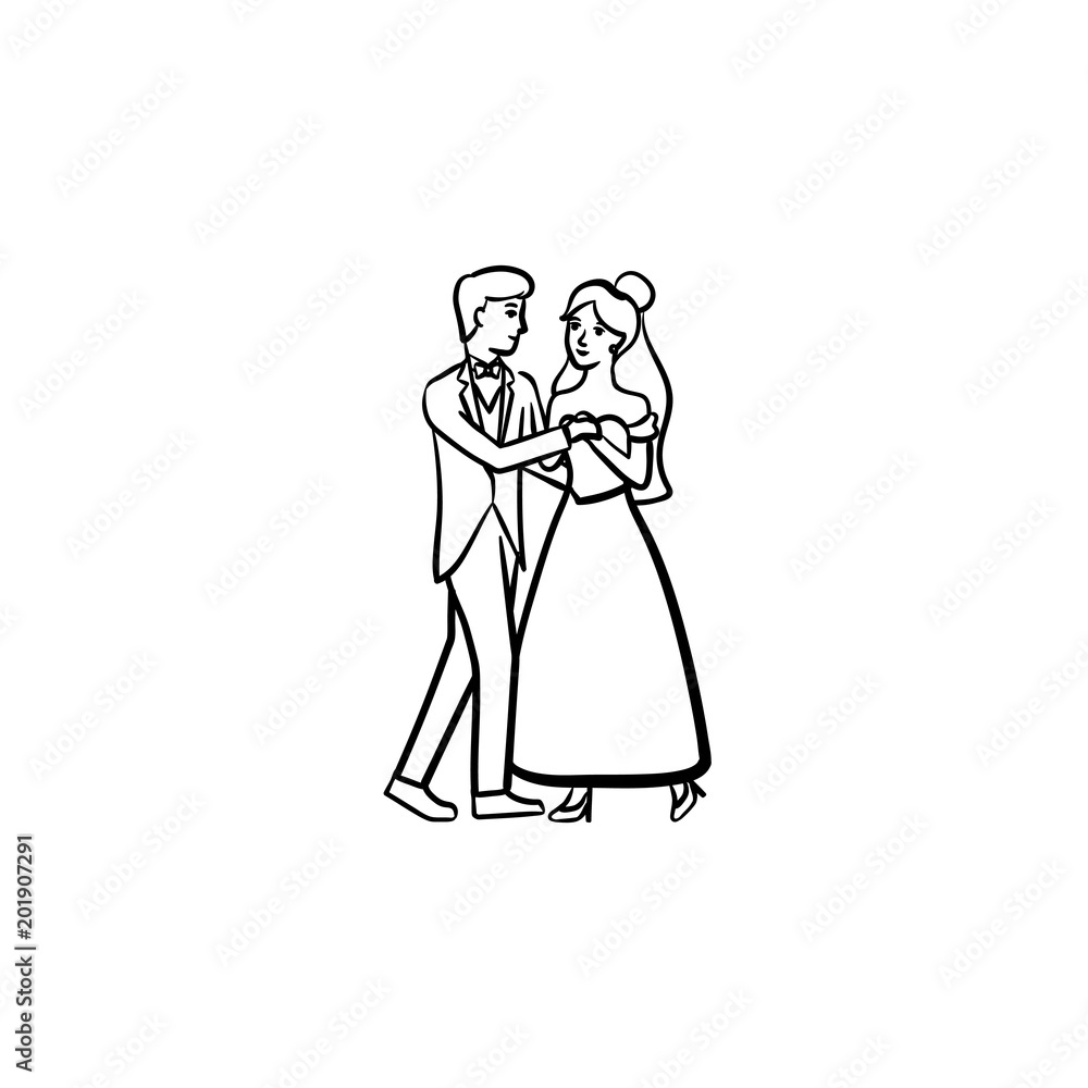 First wedding dance hand drawn outline doodle icon. Dance of groom and ...