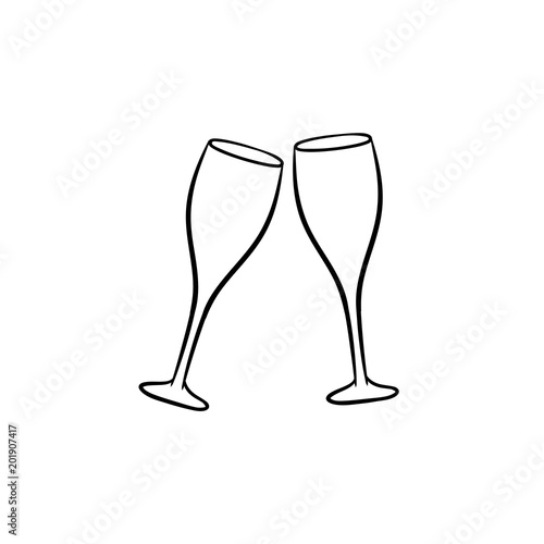 Champagne glasses hand drawn outline doodle icon. Two clinking wineglasses vector sketch illustration for print, web, mobile and infographics isolated on white background.