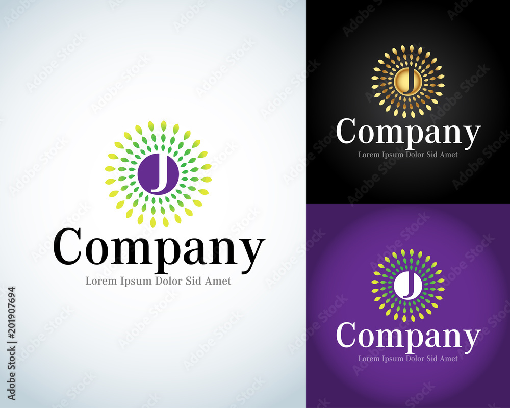 Fototapeta premium Letter J Logo template. J Letter Design Vector with rays.Type Characters Logotype symbols. Isolated vector illustration.