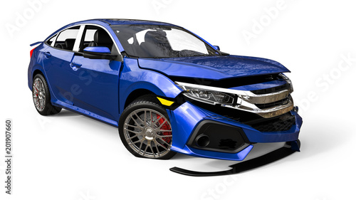 car crash / 3D render image representing an car with visible damage