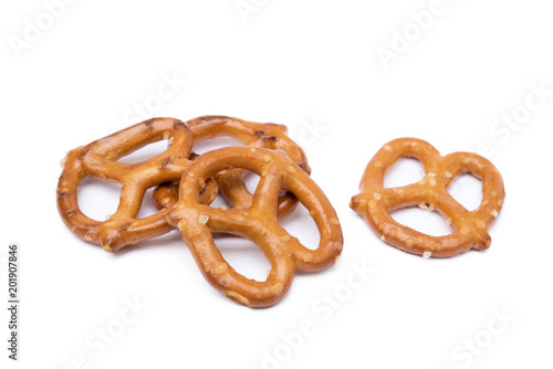 Salty cracker pretzel isolated on white background