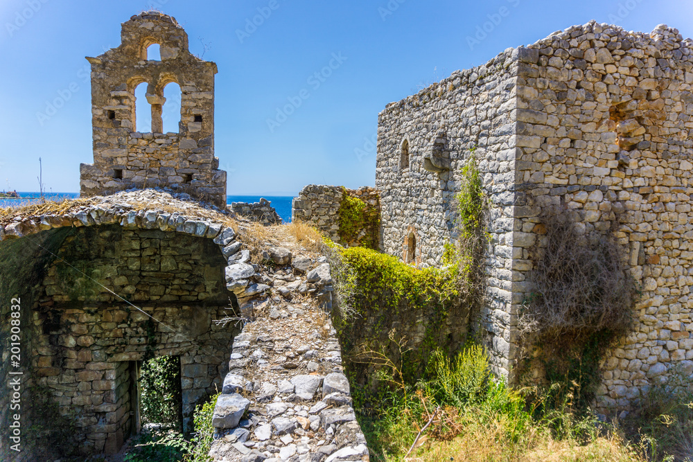  An old stone church in Limeni village in Mani, Peloponnese, Greece