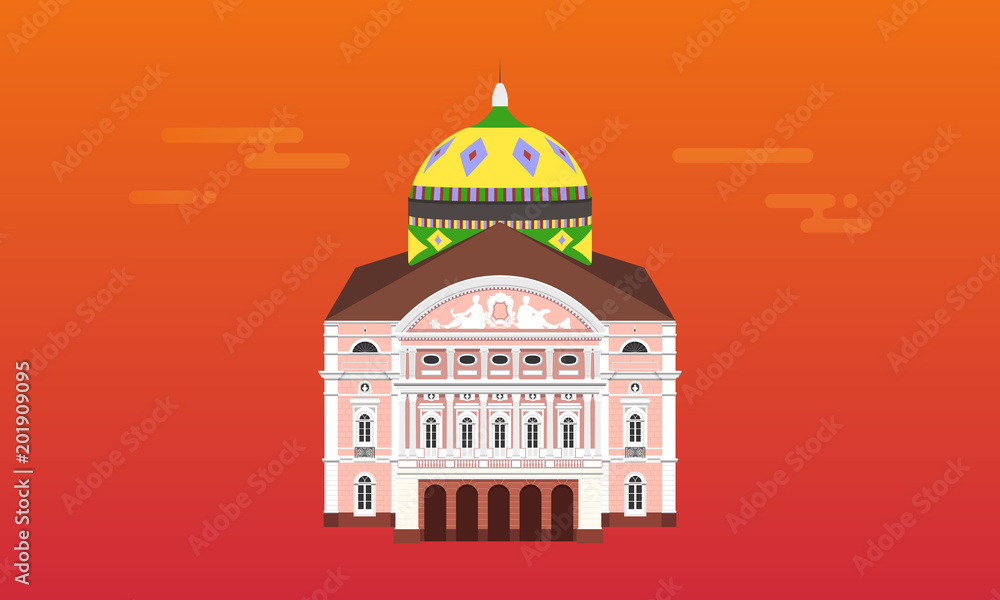 Ilustração detalhada do monumento Teatro Amazonas na cidade de Manaus.