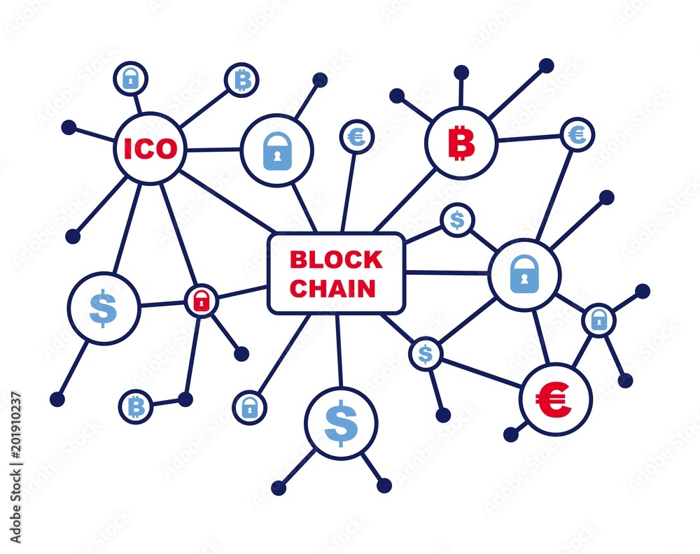 Blockchain word with icons as vector illustration Blockchain word with icons as vector illustration