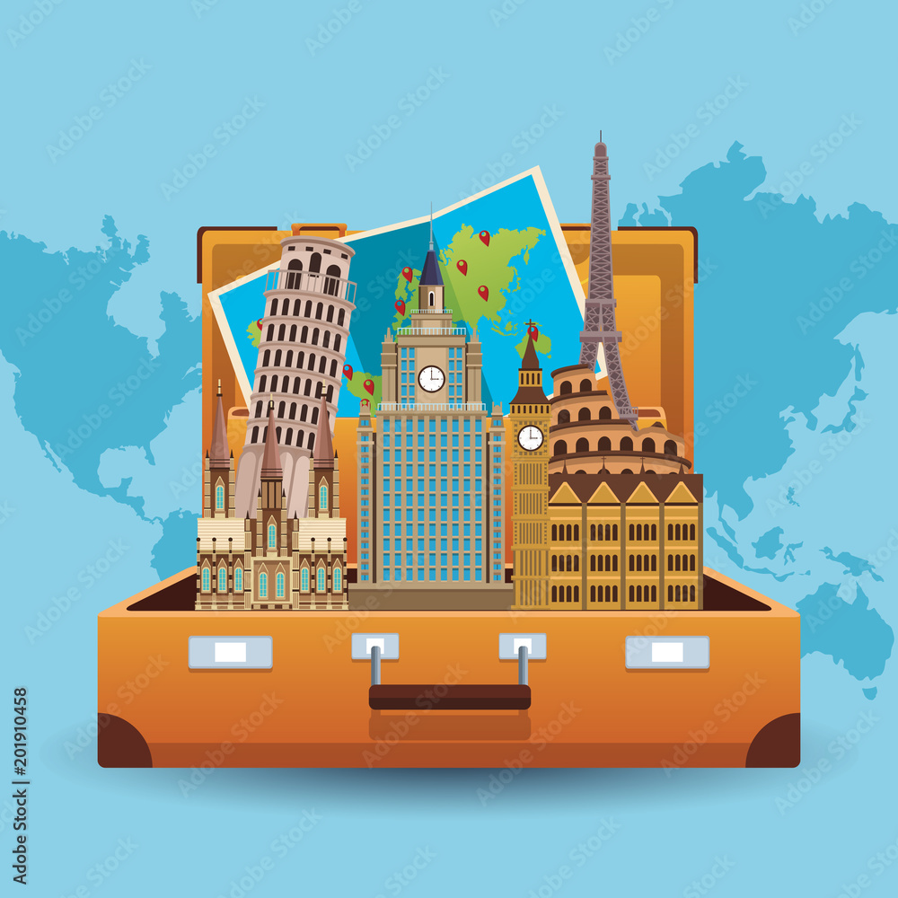 Naklejka premium Travel to europe cartoons vector illustration graphic design
