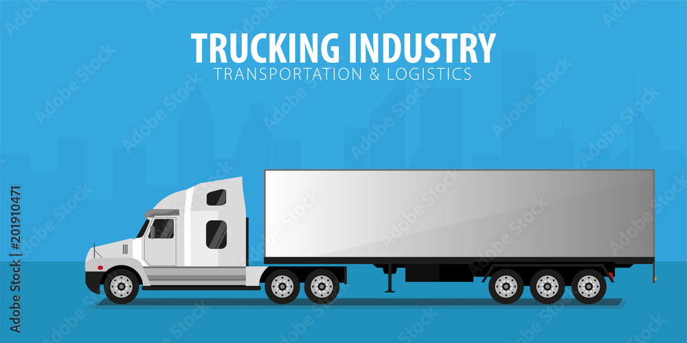 Trucking Industry banner, Logistic and delivery. Semi truck. Vector Illustration