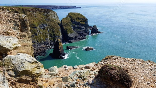 Beautiful cliffs and rock formations at south stack lighthouse, holyhead. Wales photo