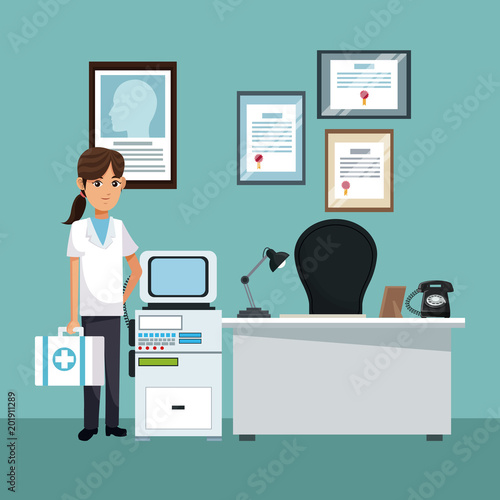 Nurse at doctor office vector illustration graphic design
