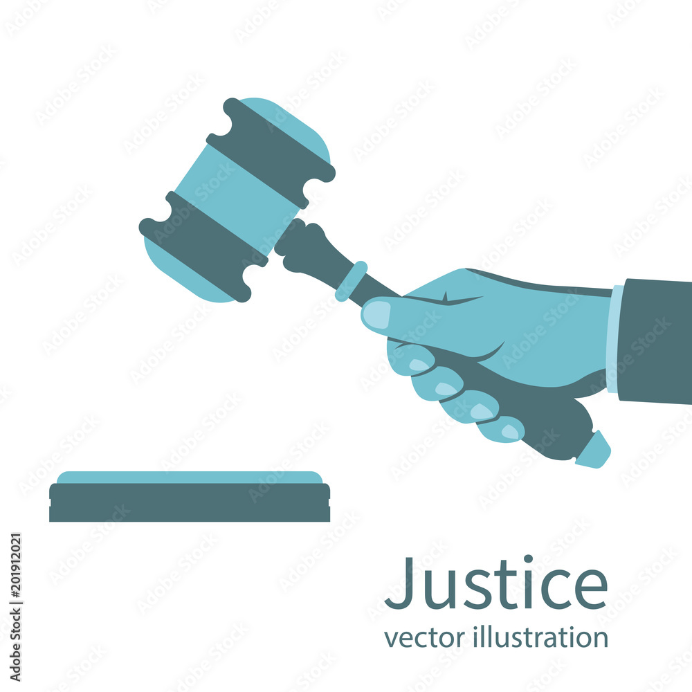 Justice concept. Hand holding judges gavel. Vector illustration flat style design. Isolated on background. Symbol of law. Businessman in a suit holds an auction. Justice concept. Hand holding judges gavel. Vector illustration flat style design. Isolated on background. Symbol of law. Businessman in a suit holds an auction.