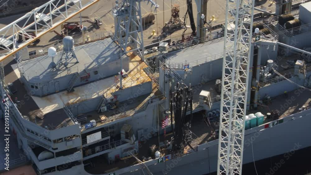 South Carolina Charleston Aerial v93 Birdseye view of ship detail and crane 10/17 South Carolina Charleston Aerial v93 Birdseye view of ship detail and crane 10/17