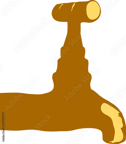 Golden Water Tap vector illustration isolated white background
