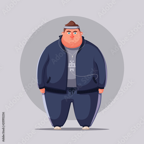 Fat man. Running and activity lifestyle concept. Cartoon vector illustration