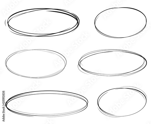 Set of vector hand drawn ovals. Circular scribble doodle round ovals for message - stock vector. photo