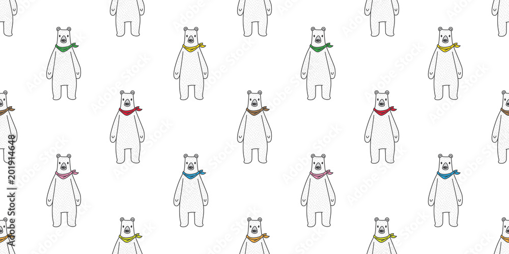 Bear seamless pattern polar bear vector teddy scarf isolated background wallpaper doodle cartoon Bear seamless pattern polar bear vector teddy scarf isolated background wallpaper doodle cartoon