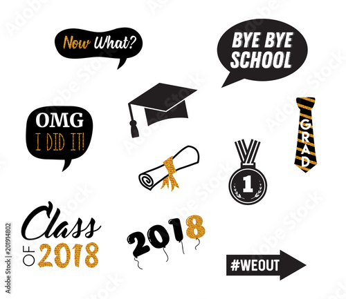 raduation party vector design elements and photo booth props