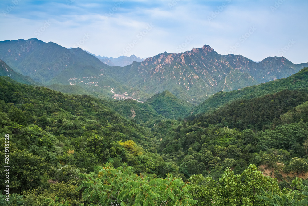 Mountain landscape seen from the majestic Great Wall.