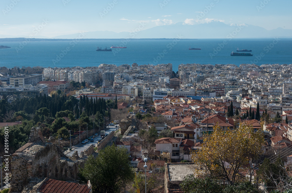 Aerial view of Thessaloniki, Greece. Thessaloniki is the second largest city in Greece and the capital of Greek Macedonia.